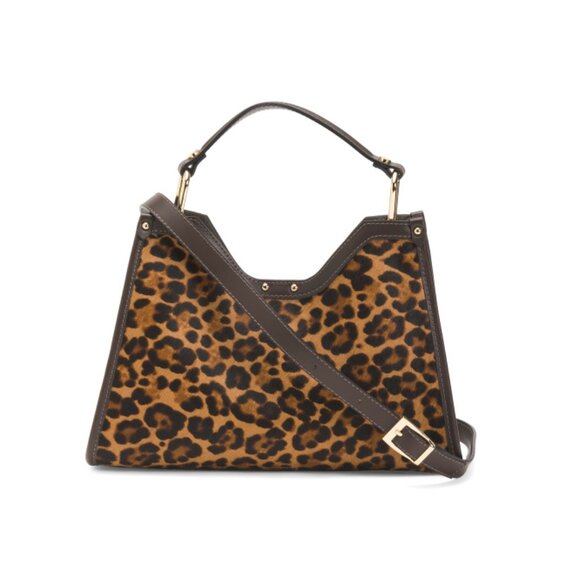 CHEVAL Leopard Made In Italy Leather Square Top Handle Crossbody - Picture 1 of 2